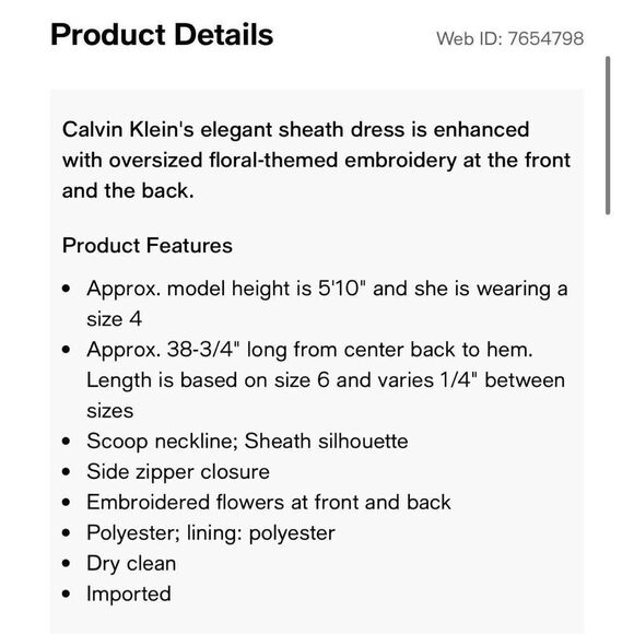 Calvin Klein Women's 4 High Neck Sleeveless Sheath Dress Black Embroidered Flora - Picture 10 of 10